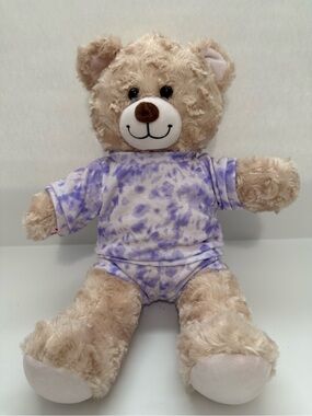Build-A-Bear tie-dye loungewear outfit on a stuffed teddy bear